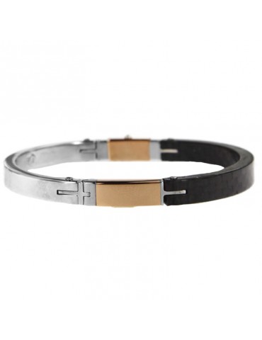Arkano Bracelet - Rigid Handcuff in White Gold - 18K Rose Gold and Carbon Fiber - 0 2