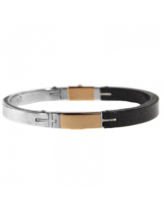 Bracciale Arkano - Rigido a Manetta in Oro Bianco - Oro Rosa 18 Carati e Fibra di Carbonio - 0