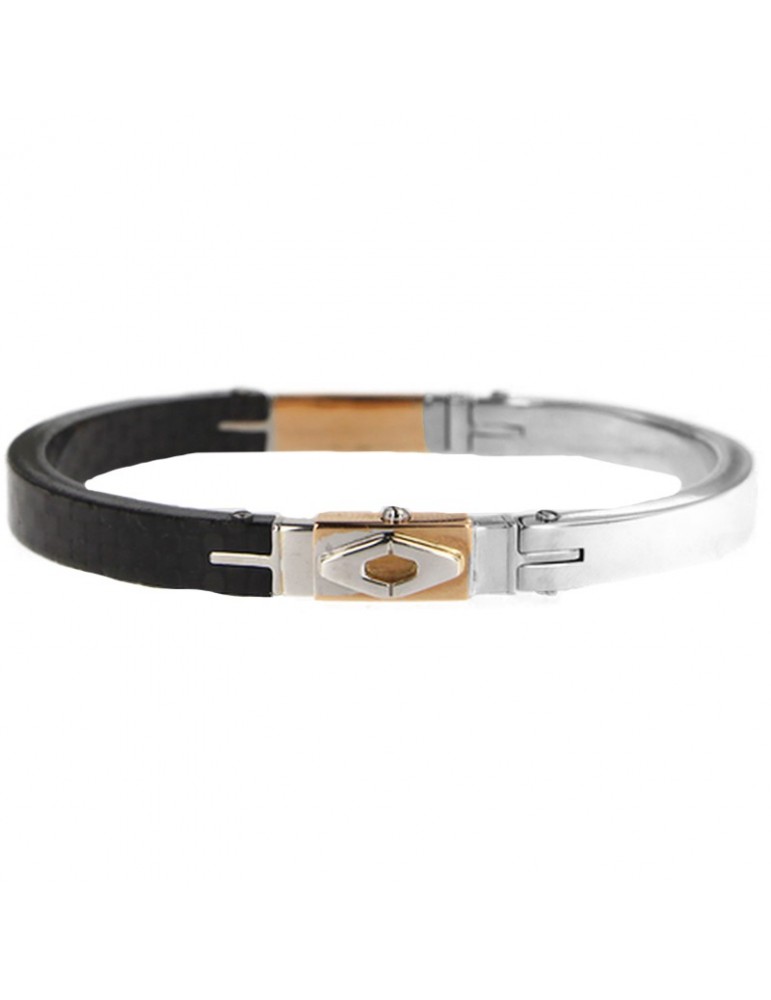 Arkano Bracelet - Rigid Handcuff in White Gold - 18K Rose Gold and Carbon Fiber - 0