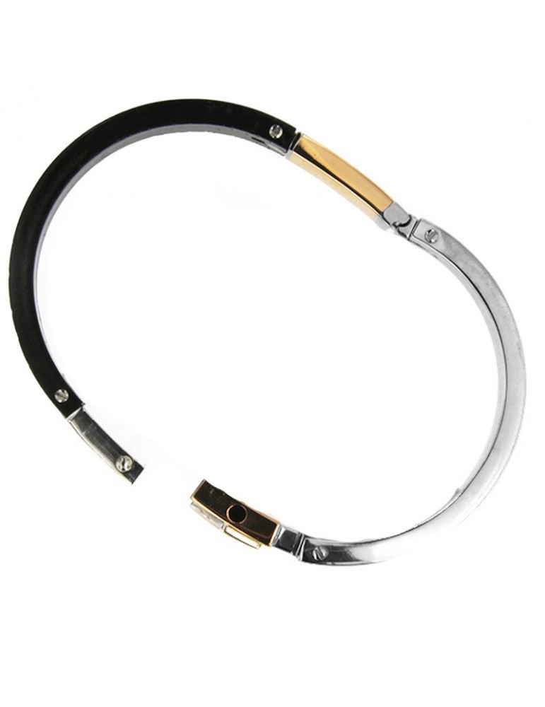 Arkano Bracelet - Rigid Handcuff in White Gold - 18K Rose Gold and Carbon Fiber - 0