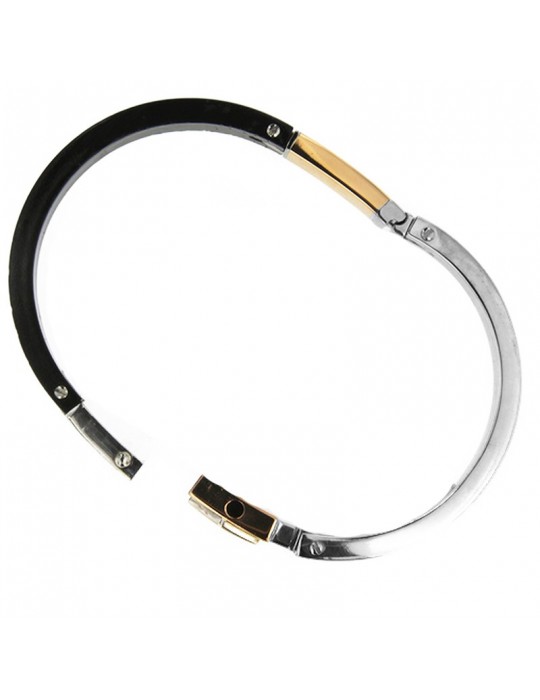 Arkano Bracelet - Rigid Handcuff in White Gold - 18K Rose Gold and Carbon Fiber - 0