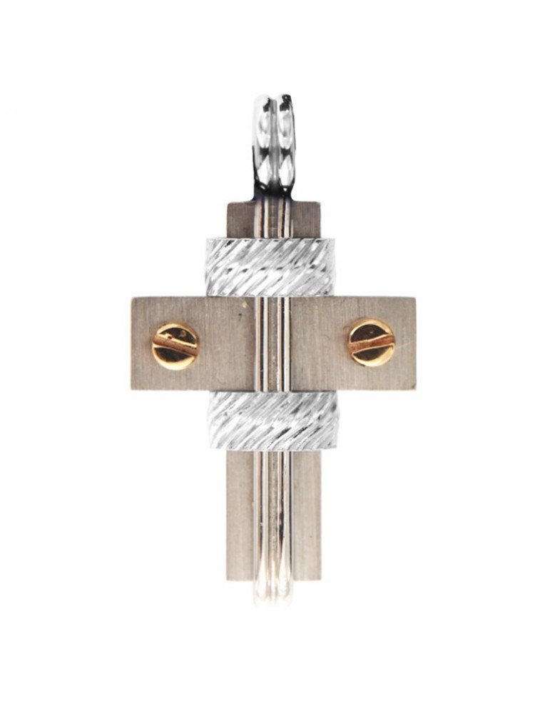 Zancan Pendant - Abstract Cross - White Gold - Rose Gold Screws - EPE019BR
