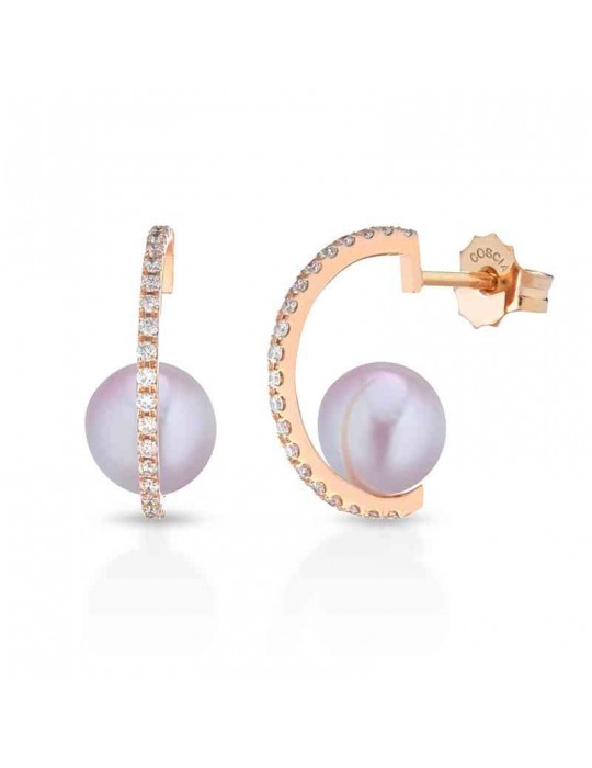Orecchini Coscia - in Oro Rosa 18 Carati con Perle Freshwater Rosa 8,5-9 mm e Diamanti Naturali - CLEAFW232.3
