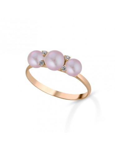Coscia Ring - in 18K Rose Gold with 4.5-5mm Pink Freshwater Pearls and Natural Diamonds - 0