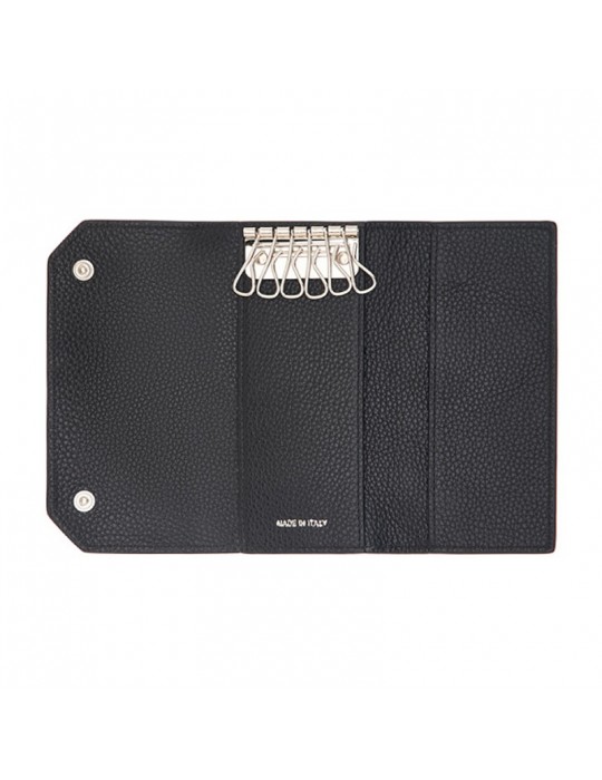 Pineider - Daily 23 Keyring in Black Tumbled Calfskin with 6 rings - 0