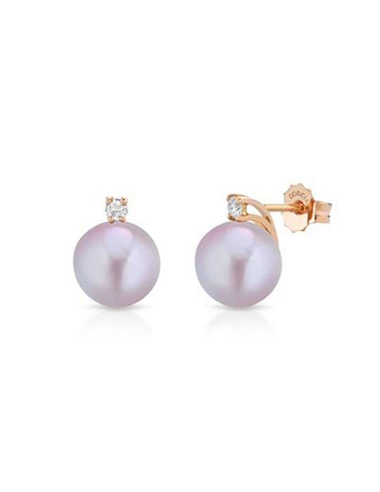 Thigh Earrings - in 18K Rose Gold with 7.5-8 mm Pink Freshwater Pearls and Natural Diamonds - 0
