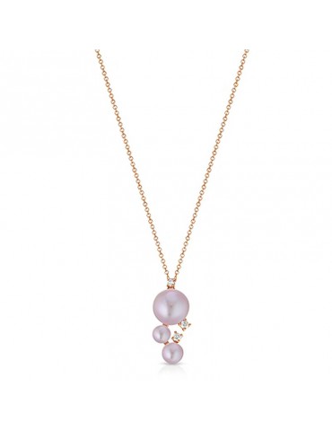 Collana Coscia - Oro Rosa 18 Carati - Perle Freshwater Rosa 3,5-7 mm - Diamanti - CLPNFW2504.3