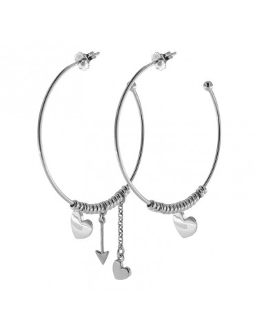 Rue Des Mille Silver Earrings in Circle with Heart and Arrow for Women - 0