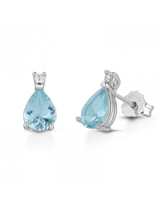 Lelune Diamonds Earrings - in 18k White Gold with Natural Diamonds and Aquamarine 1.60 ct - 0