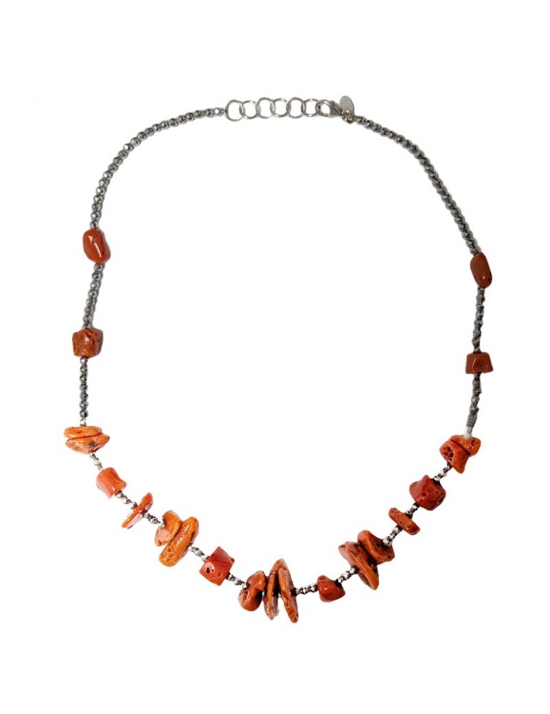 Collana Della Rovere-in Argento 925%-Ematite-Corallo Rosso-COLDR10082X