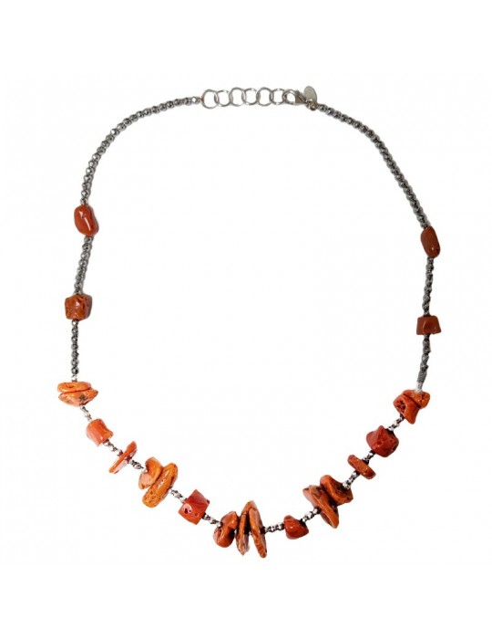 Della Rovere Necklace-in 925% Silver-Hematite-Red Coral-COLDR10082X