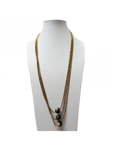 Della Rovere Necklace - Long - Hematite Gold - Hawk's Eye-COLDR6284