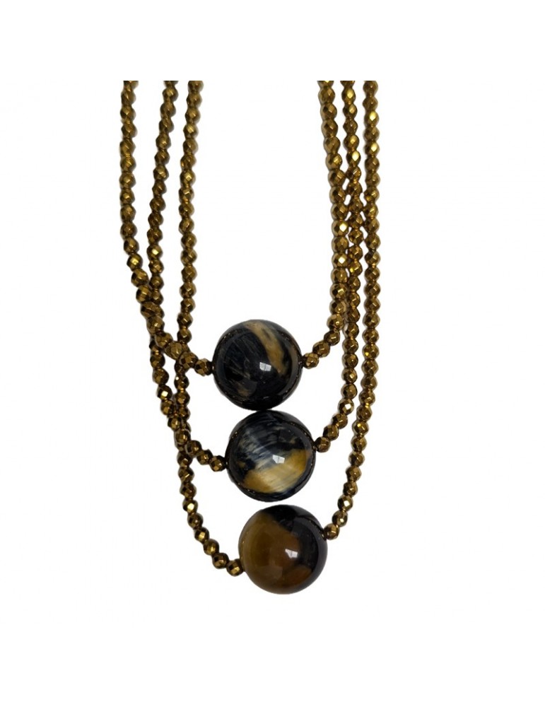Collana Della Rovere - Lunga - Ematite Gold -Occhio di Falco-COLDR6284