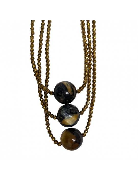 Collana Della Rovere - Lunga - Ematite Gold -Occhio di Falco-COLDR6284