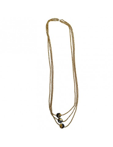 Della Rovere Necklace - Long - Hematite Gold - Hawk's Eye-COLDR6284 2