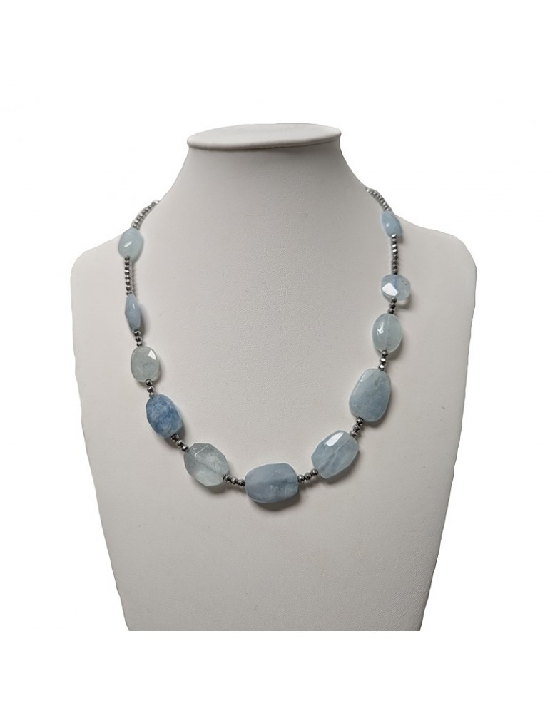 Della Rovere Necklace - in 925% Silver-Hematite-Aquamarine-COLDR10097X