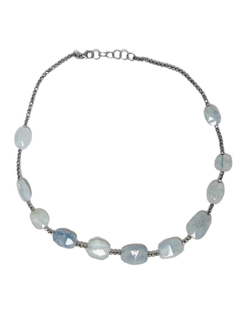 Della Rovere Necklace - in 925% Silver-Hematite-Aquamarine-COLDR10097X