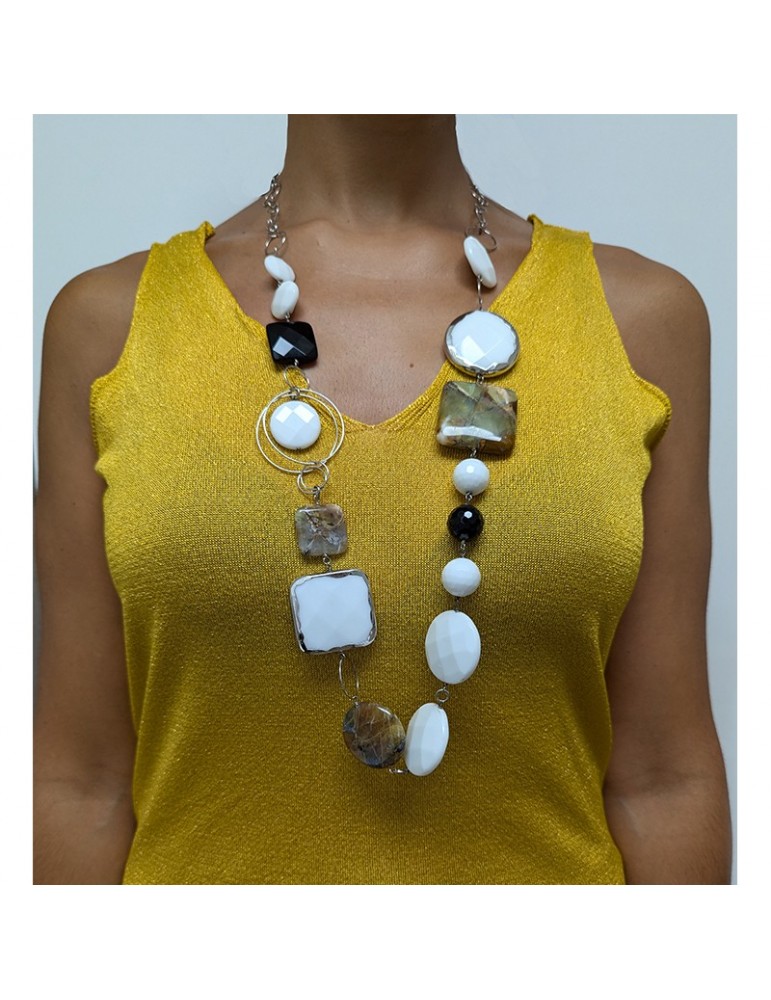 Della Rovere Necklace - Long - Black Onyx - White Agate - COLDRP9