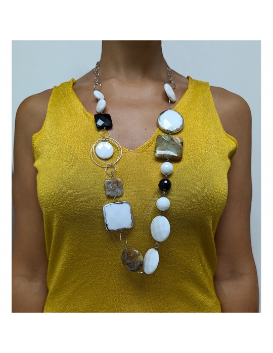 Della Rovere Necklace - Long - Black Onyx - White Agate - COLDRP9