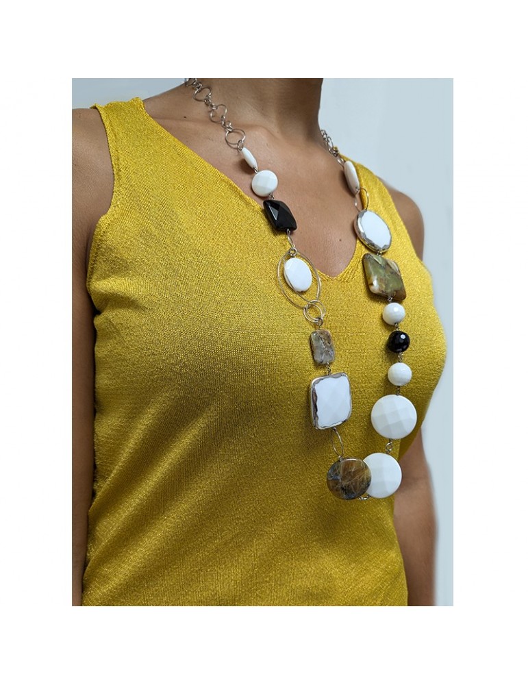 Della Rovere Necklace - Long - Black Onyx - White Agate - COLDRP9
