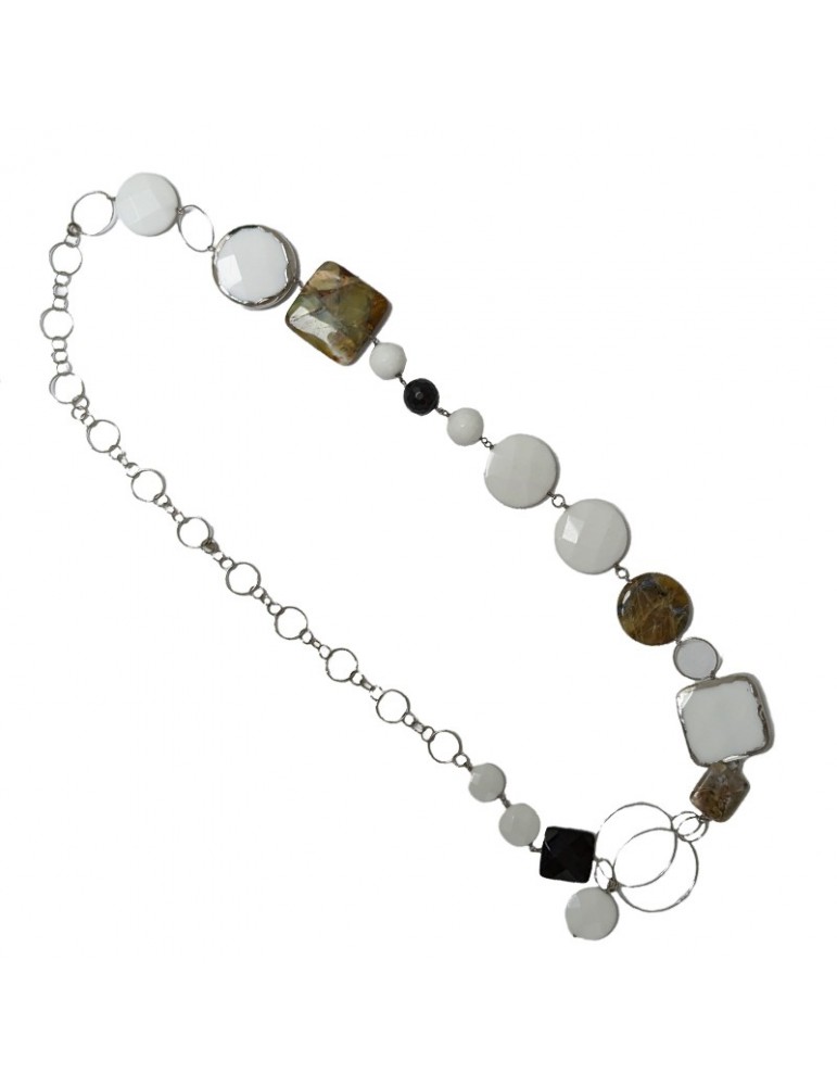Della Rovere Necklace - Long - Black Onyx - White Agate - COLDRP9