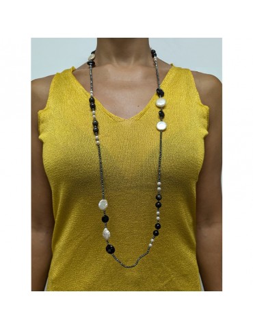Della Rovere Necklace-Long-Baroque Pearls-Rainbow Obsidian-COLDR8399