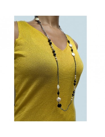 Della Rovere Necklace-Long-Baroque Pearls-Rainbow Obsidian-COLDR8399 2
