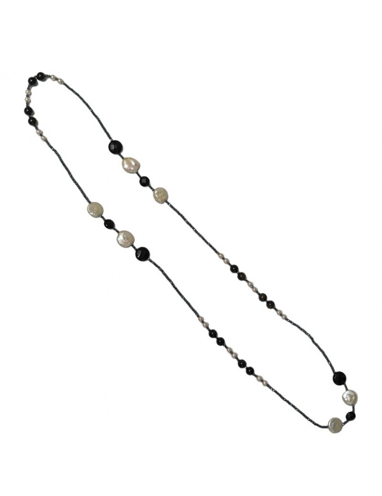 Della Rovere Necklace-Long-Baroque Pearls-Rainbow Obsidian-COLDR8399