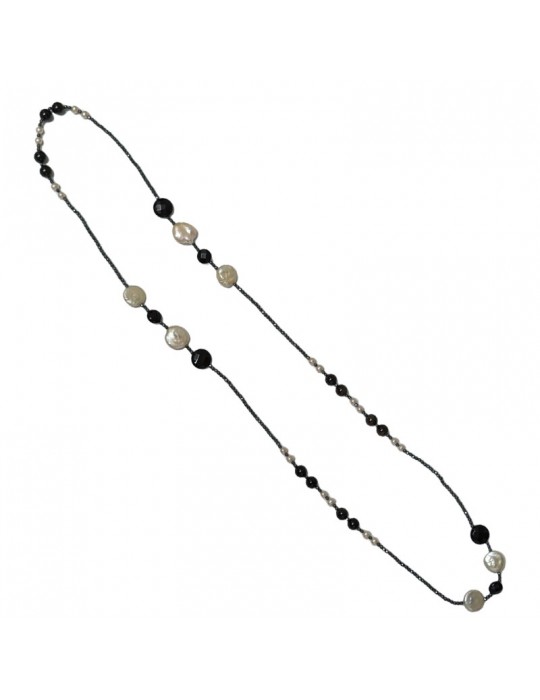 Della Rovere Necklace-Long-Baroque Pearls-Rainbow Obsidian-COLDR8399