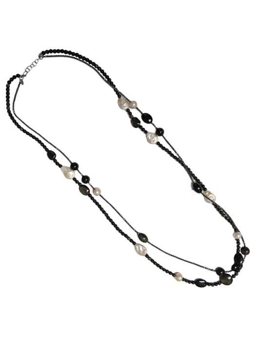 Della Rovere Necklace-Long-Baroque Pearls-Rainbow Obsidian-COLDR8297