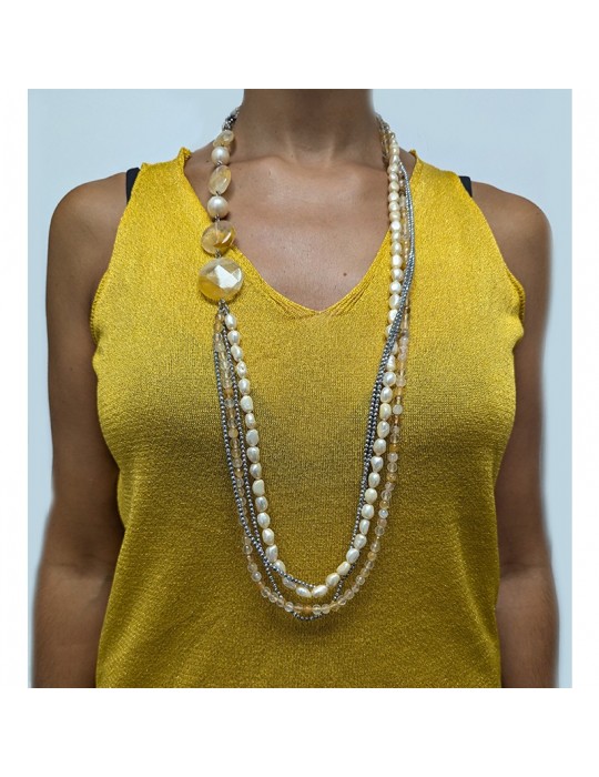 Della Rovere Necklace-Multistrand-Baroque Pearls-Citrine Quartz-COLDR7211A
