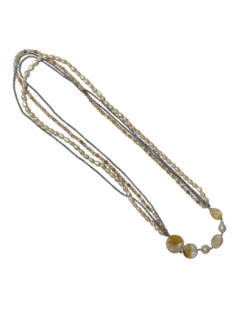Della Rovere Necklace-Multistrand-Baroque Pearls-Citrine Quartz-COLDR7211A