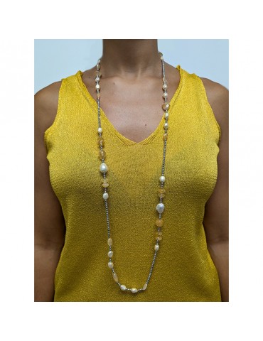 Della Rovere Necklace - Long - Hematite - Baroque Pearls - COLDR7181