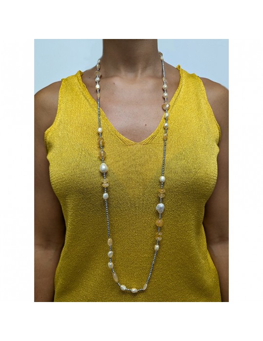 Della Rovere Necklace - Long - Hematite - Baroque Pearls - COLDR7181