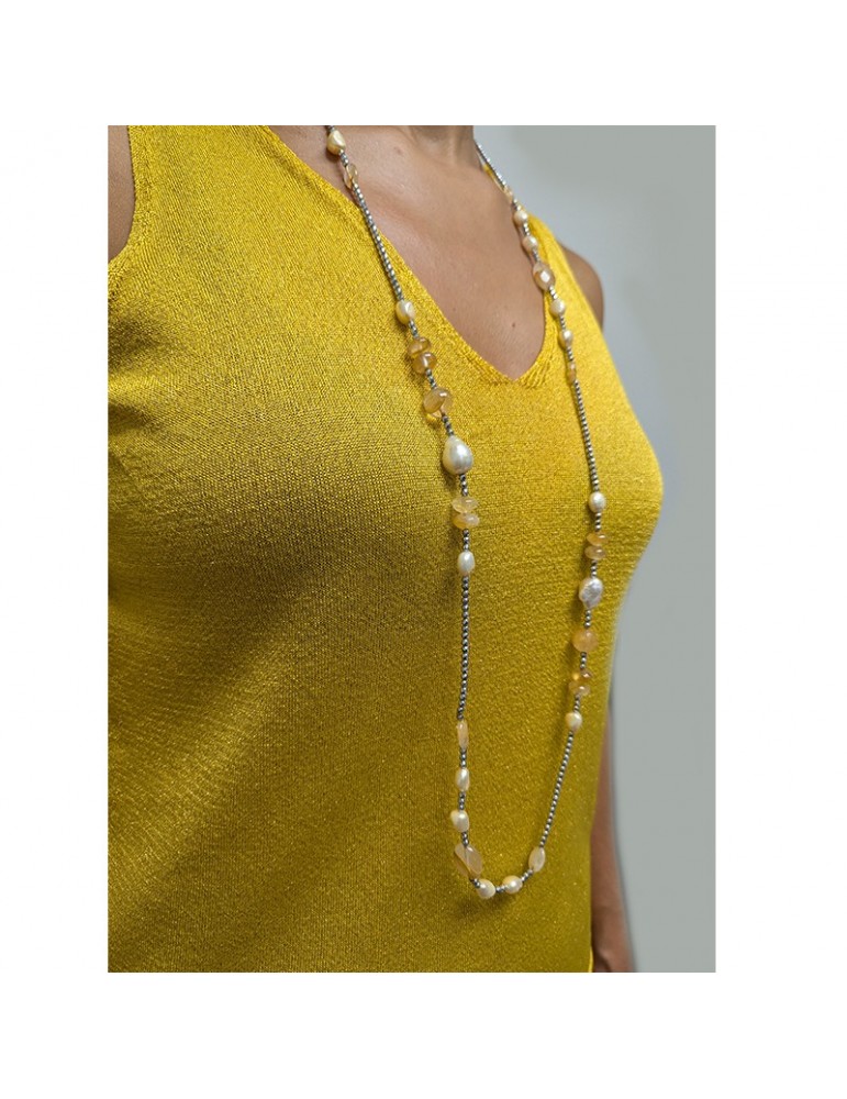 Della Rovere Necklace - Long - Hematite - Baroque Pearls - COLDR7181