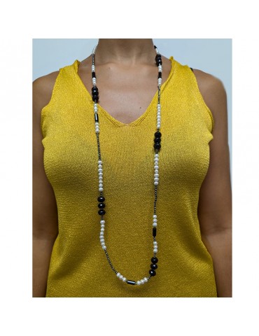 Collana Della Rovere - Lunga - Perle Barocche - Onice Nero - COLDR7258