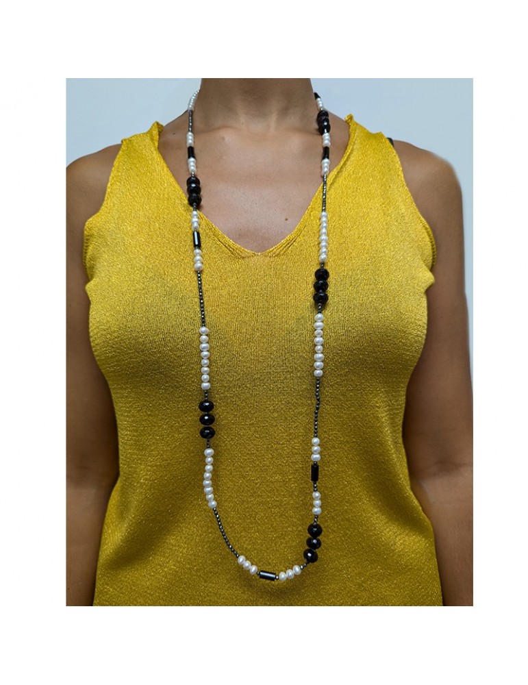 Della Rovere Necklace - Long - Baroque Pearls - Black Onyx - COLDR7258