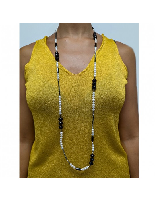 Collana Della Rovere - Lunga - Perle Barocche - Onice Nero - COLDR7258