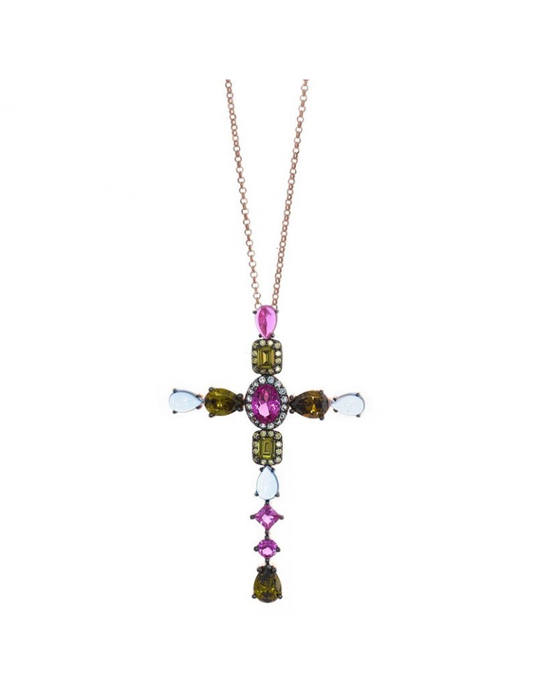 Collana Salvatore Plata - Genuine -Croce e Cristalli Colorati-234C0020