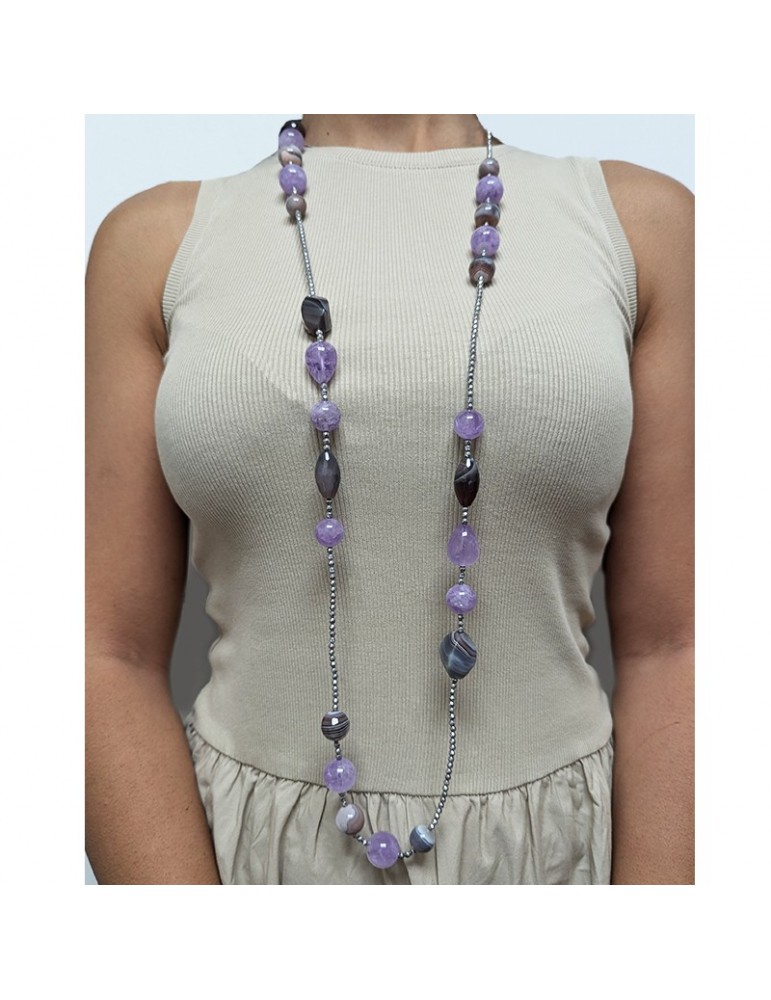 Della Rovere Necklace - Long - Amethyst - Botswana Agate - COLDR10009X