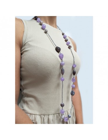 Della Rovere Necklace - Long - Amethyst - Botswana Agate - COLDR10009X 2