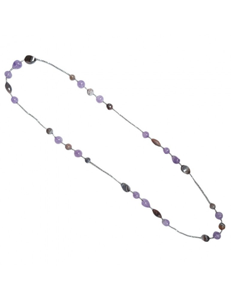 Della Rovere Necklace - Long - Amethyst - Botswana Agate - COLDR10009X