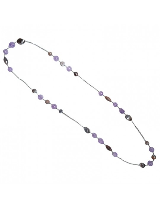 Della Rovere Necklace - Long - Amethyst - Botswana Agate - COLDR10009X