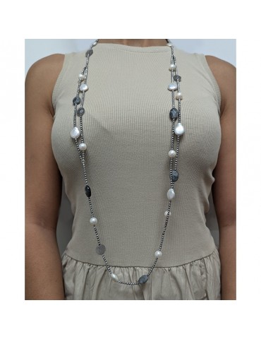 Della Rovere Necklace - Long - Gray Quartz - Baroque Pearls-COLDR8371