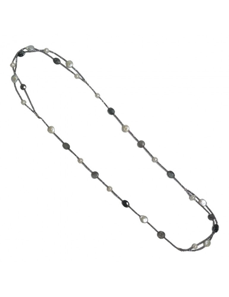 Della Rovere Necklace - Long - Gray Quartz - Baroque Pearls-COLDR8371