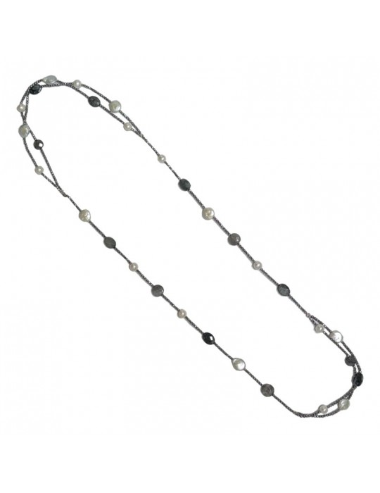 Della Rovere Necklace - Long - Gray Quartz - Baroque Pearls-COLDR8371