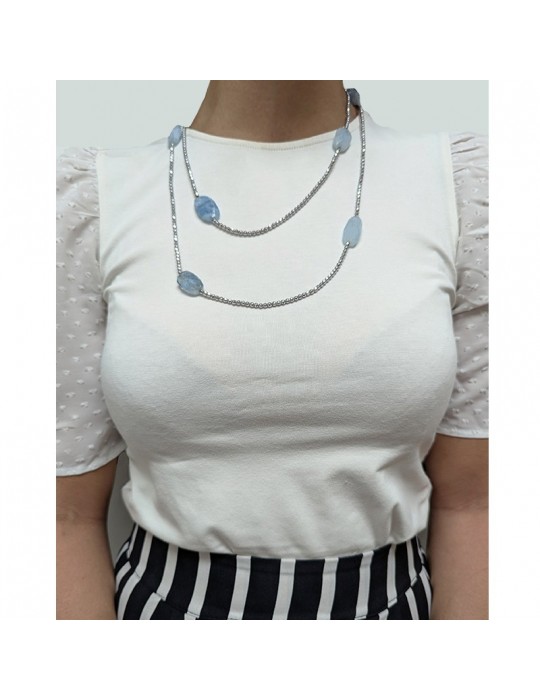 Della Rovere Necklace - Double Wearing - Hematite-Aquamarine-COLDR8112A