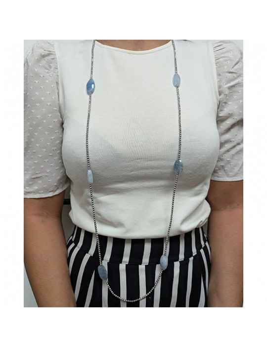 Della Rovere Necklace - Double Wearing - Hematite-Aquamarine-COLDR8112A