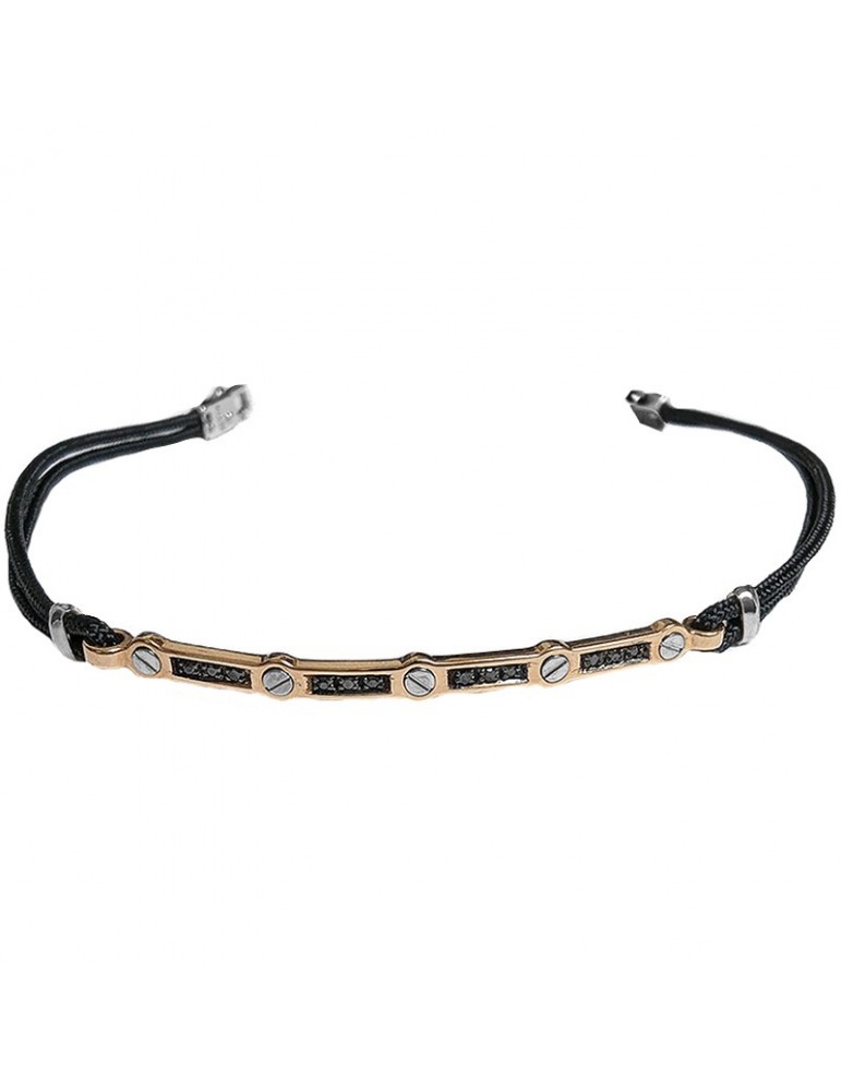Zancan Bracelet - In 18K Rose Gold with 18K White Gold Screws and 0.060 ct Black Diamonds - 0