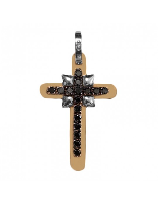 Croce Zancan - Oro Rosa 18 Carati - Diamanti Neri - EPE069RB